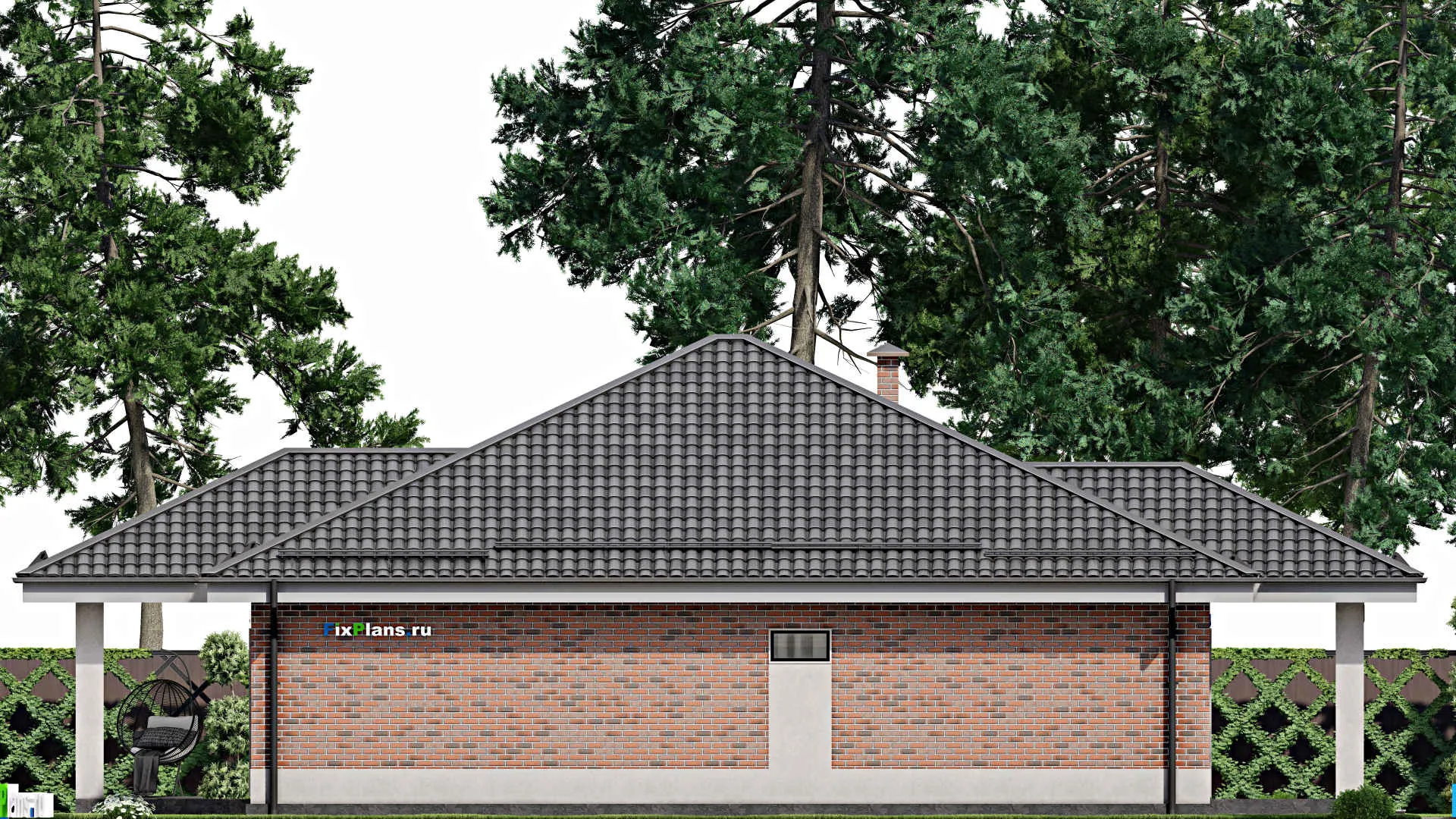 F-5246 - План одноэтажного дома 14 на 19, площадью 170 м² с террасой и 4 спальнями
