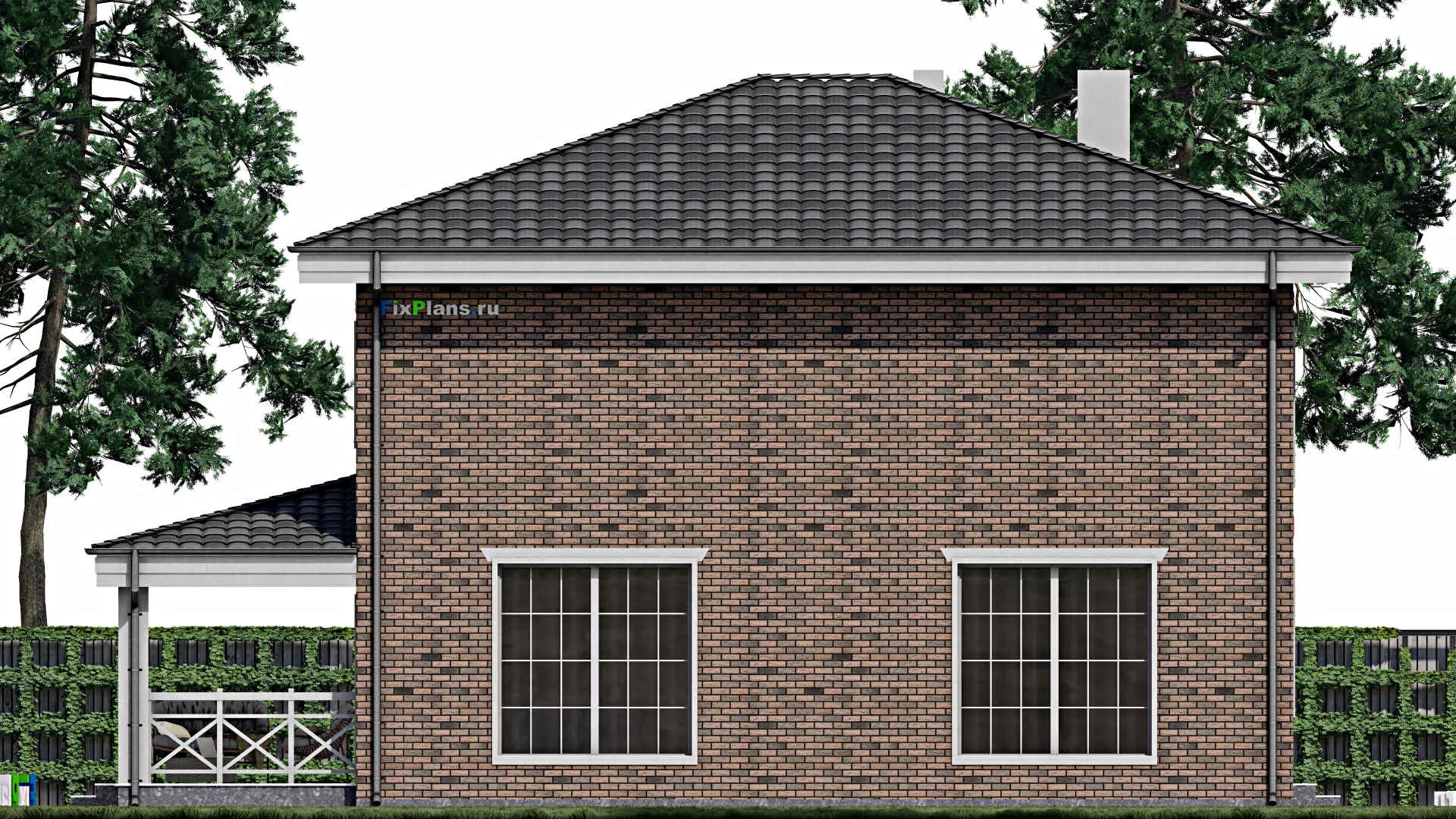 F-0800 - Проект двухэтажного дома 11 на 12, площадью 200 м² с террасой и 4 спальнями