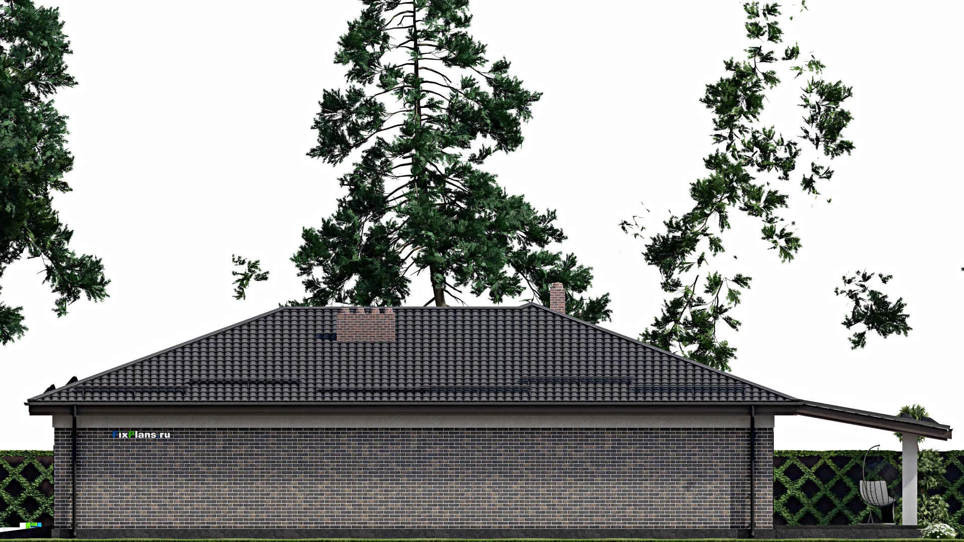 F-4364 - Проект одноэтажного дома 20 на 26, площадью 440 м² с террасой, баней, гаражом на 2 машины и 3 спальнями