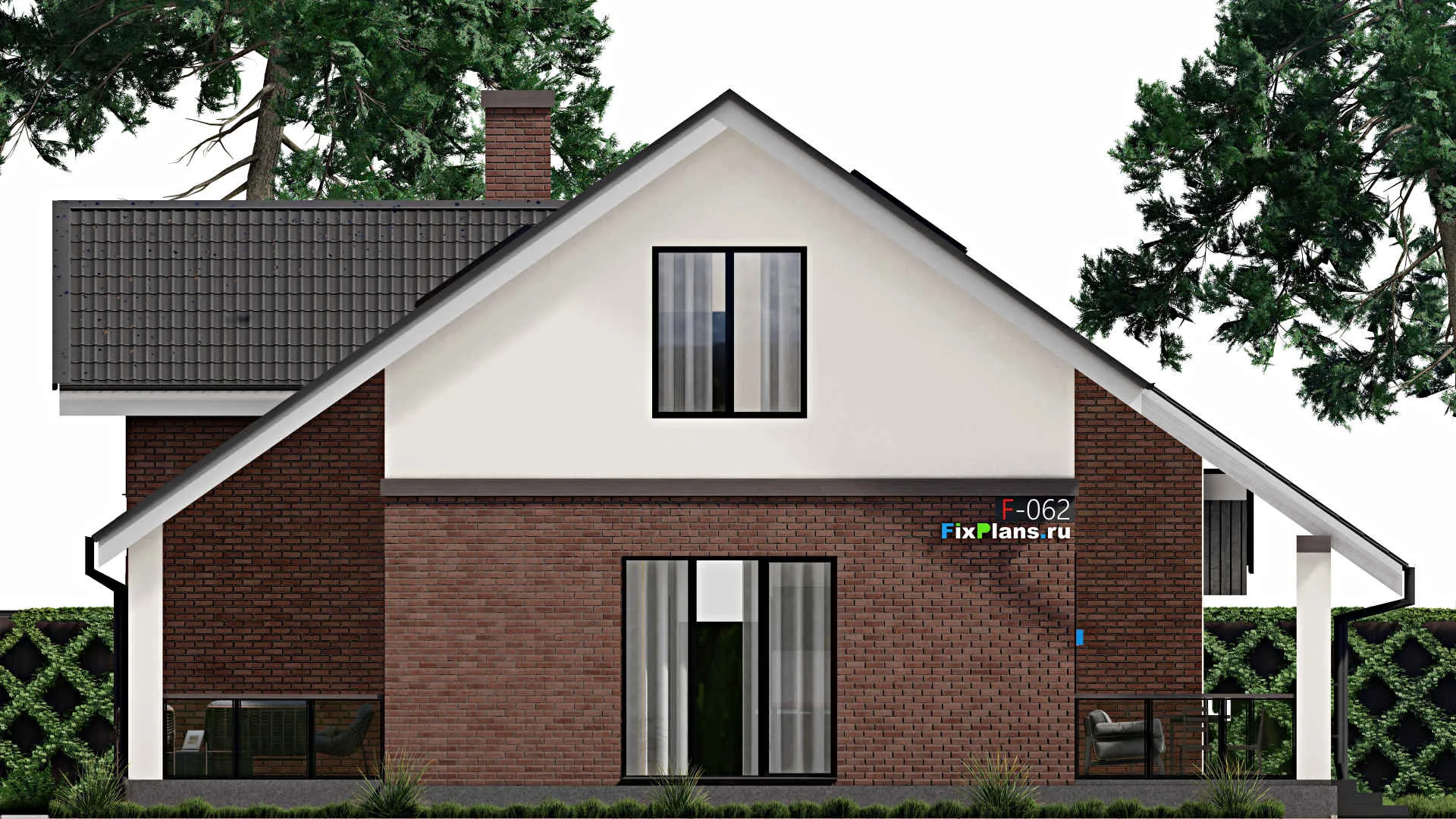 F-0062 - Проект дома с мансардой 14 на 18, площадью 280 м² с террасой, гаражом на 2 машины и 3 спальнями