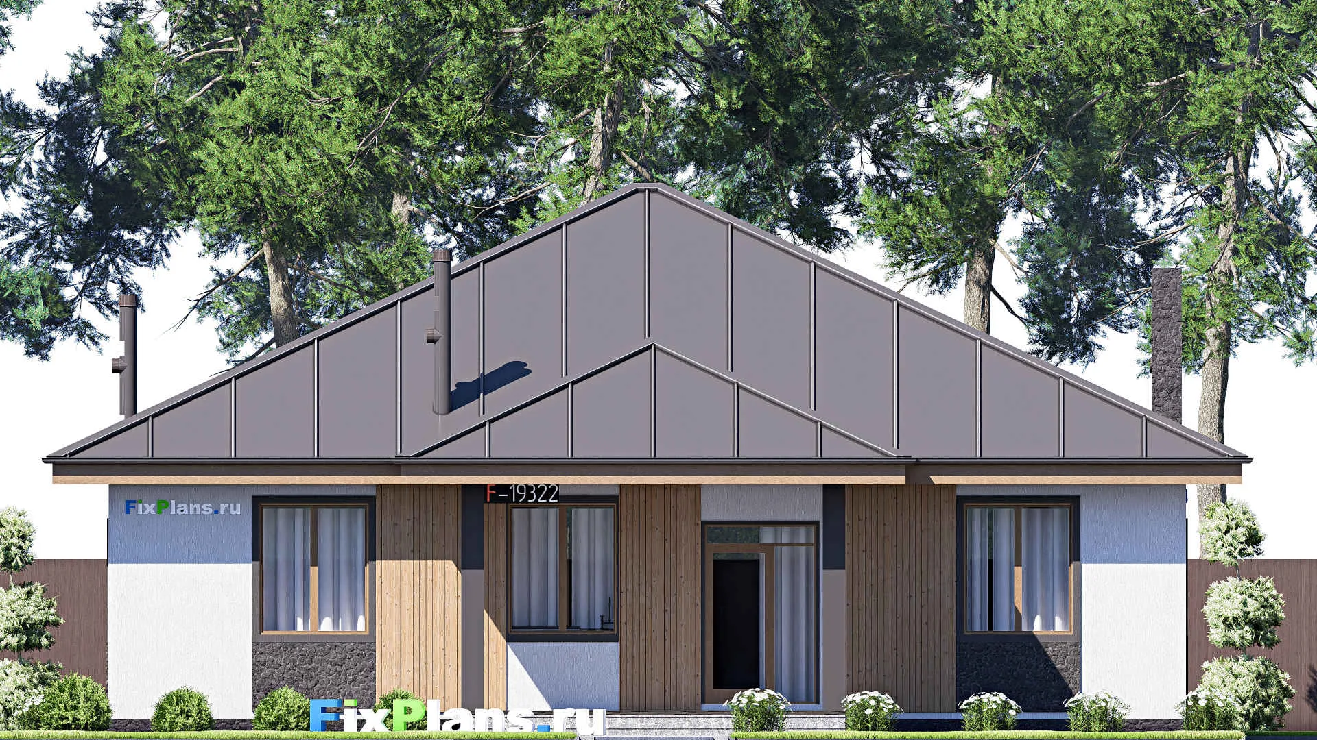 F-19322 - Проект одноэтажного дома 15 на 16, площадью 180 м² с террасой и 2 спальнями