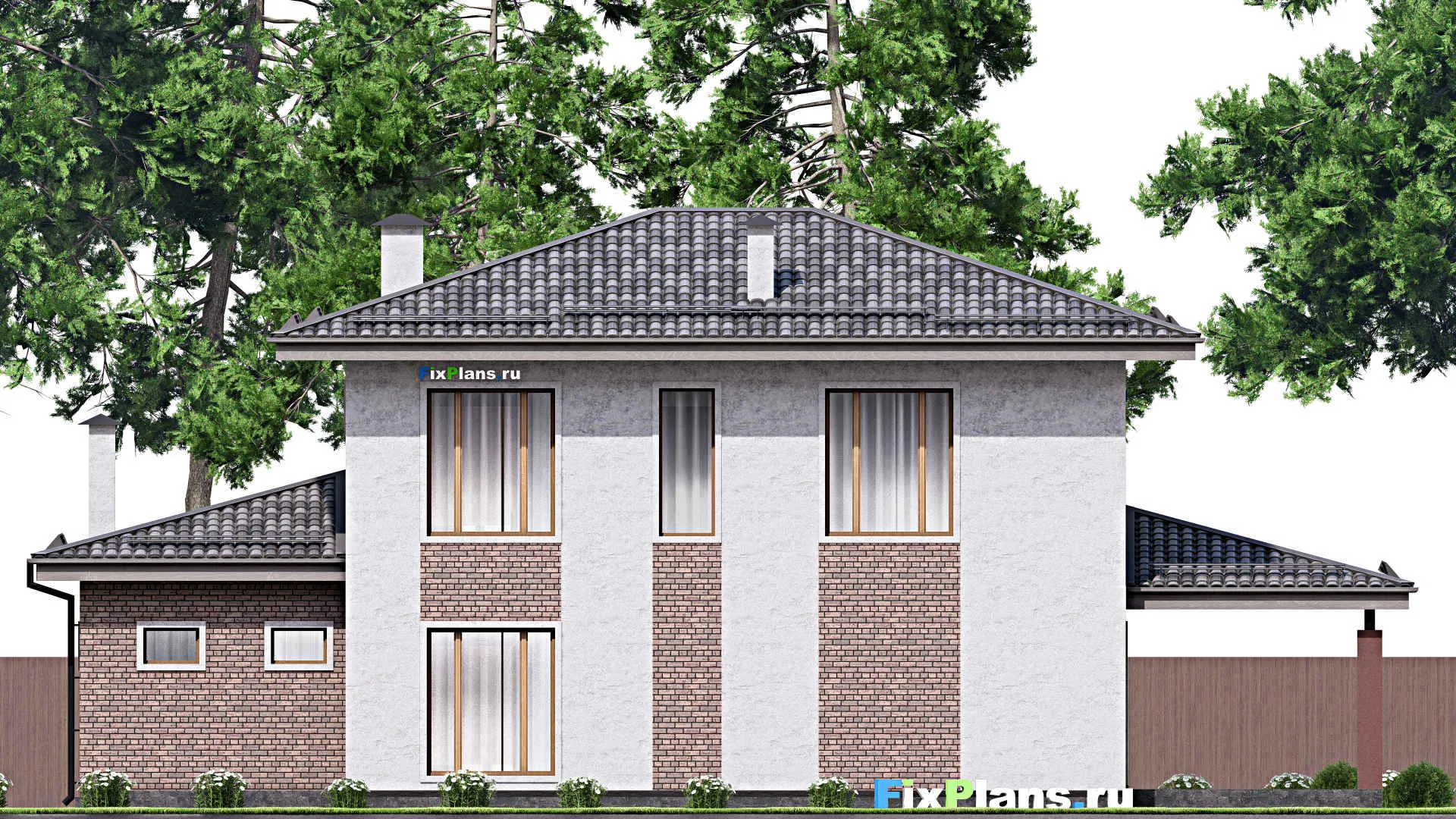 F-12671 - Проект двухэтажного дома 13 на 20, площадью 240 м² с террасой, гаражом на 1 машину и 4 спальнями