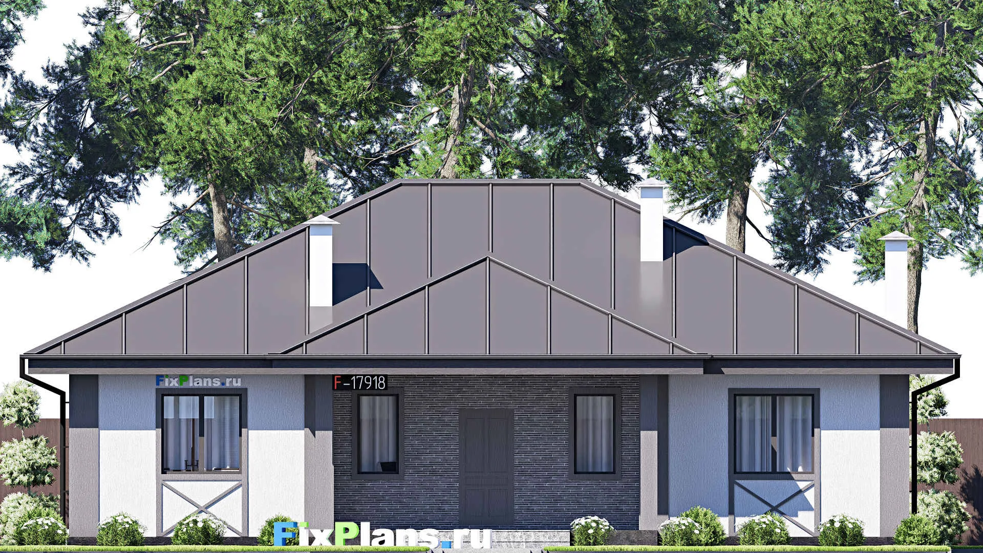 F-17918 - Проект одноэтажного дома 15 на 16, площадью 170 м² с террасой и 3 спальнями