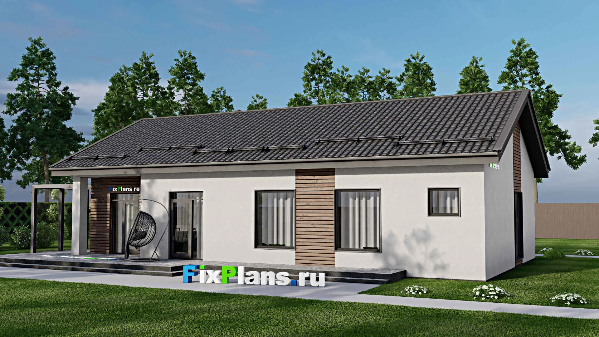 F-3374 - Проект одноэтажного дома 10 на 16, площадью 170 м² с террасой и 3 спальнями