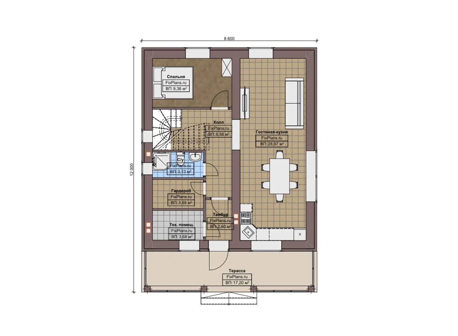 F-9143 - Планы дома с мансардой 9 на 12, площадью 160 м² с террасой, балконом и 5 спальнями