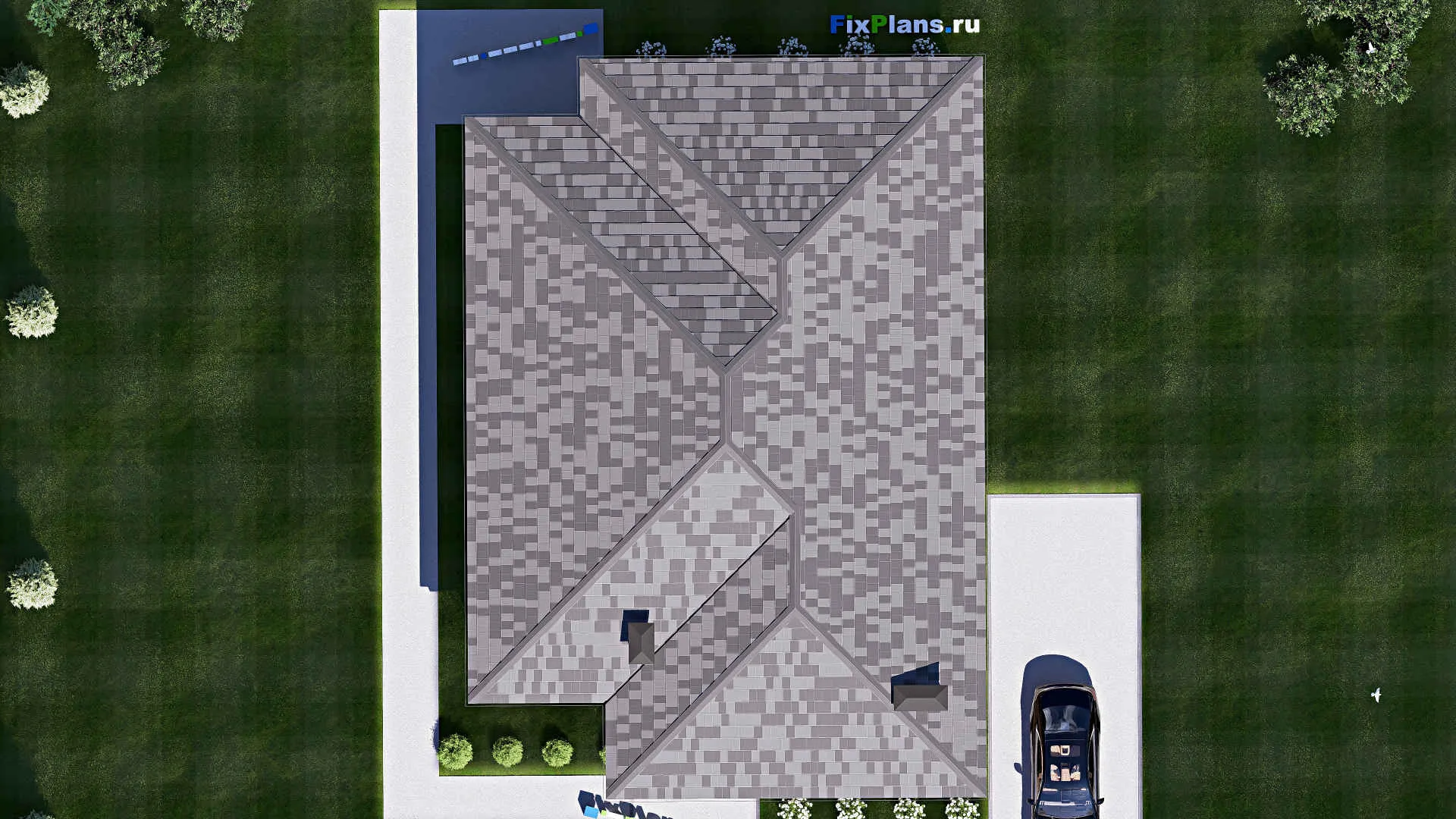 F-18404 - Проект одноэтажного дома 13 на 19, площадью 180 м² с террасой и 4 спальнями