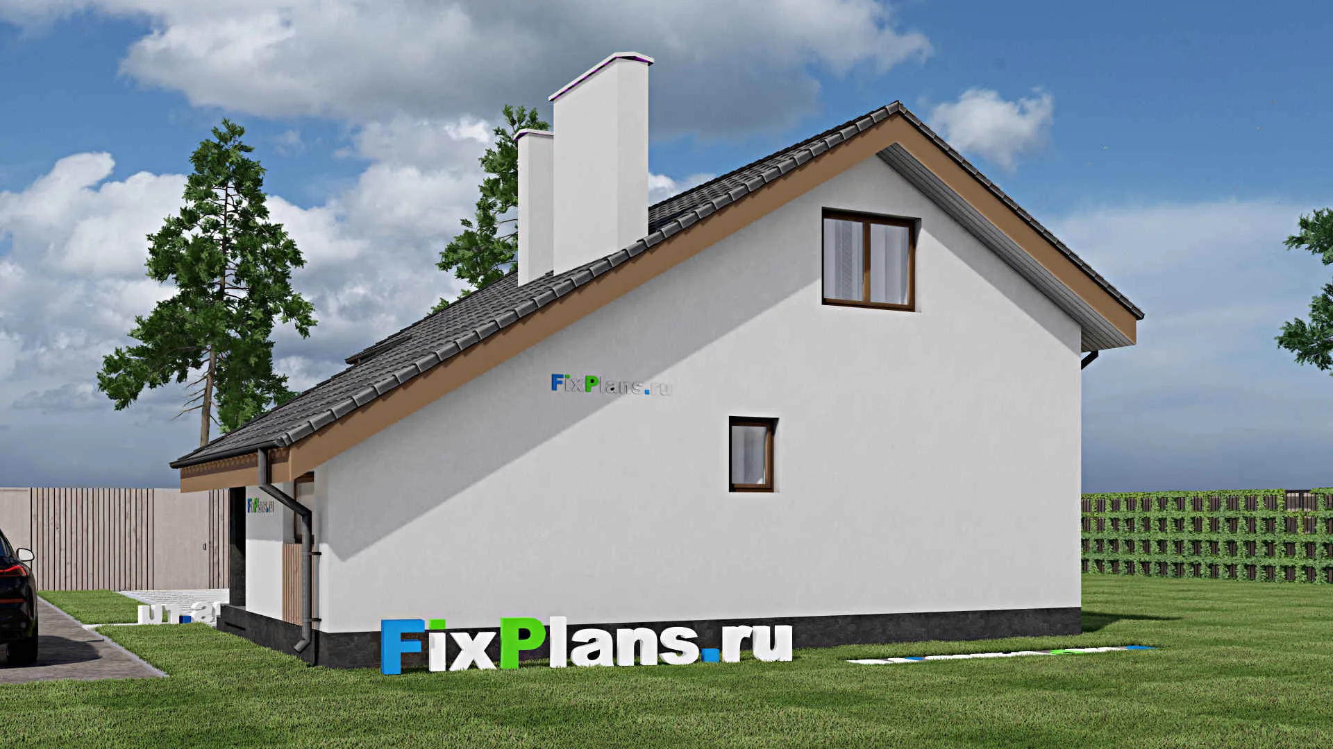 F-1574 - Планы дома с мансардой 10 на 11, площадью 110 м² с террасой и 2 спальнями