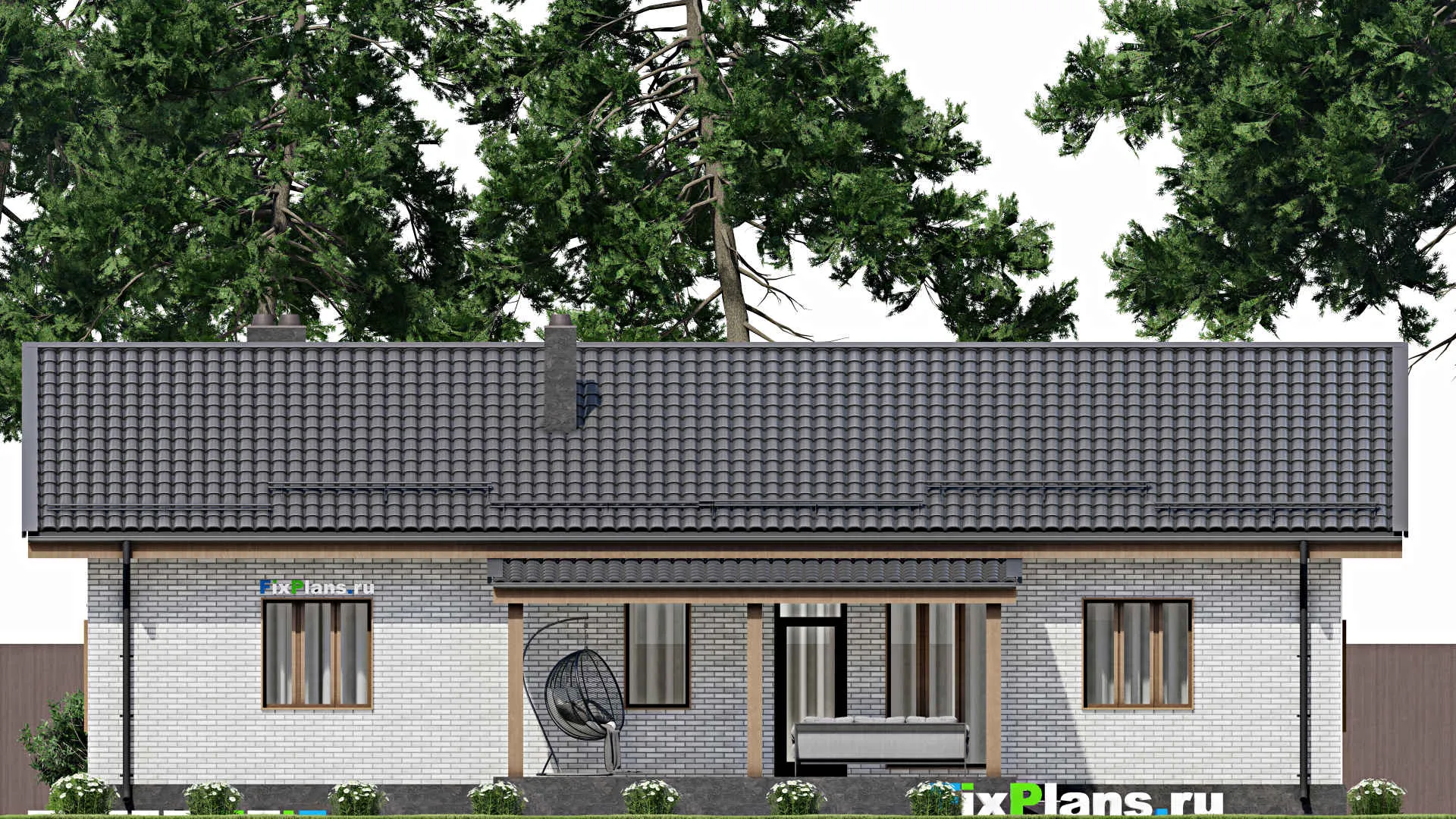 F-2294 - План одноэтажного дома 10 на 17, площадью 140 м² с террасой и 3 спальнями