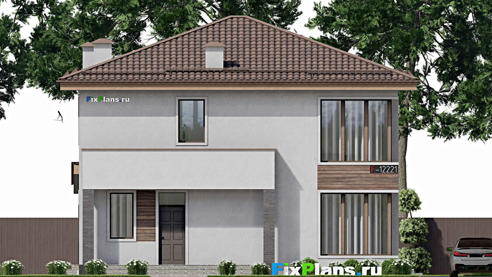 F-12221 - Проект двухэтажного дома 12 на 15, площадью 230 м² с террасой и 4 спальнями