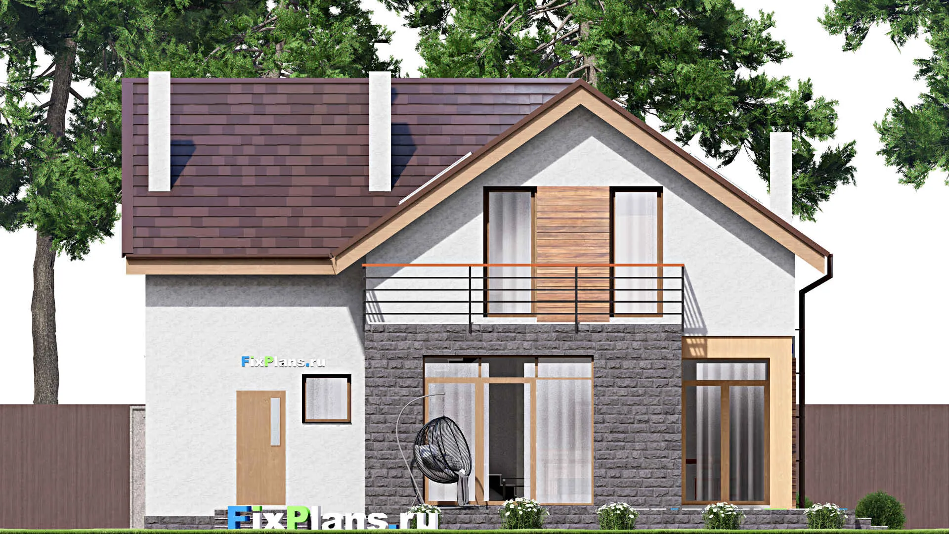 F-16181 - Проект дома с мансардой 13 на 16, площадью 240 м² с террасой, балконом, гаражом на 1 машину и 3 спальнями