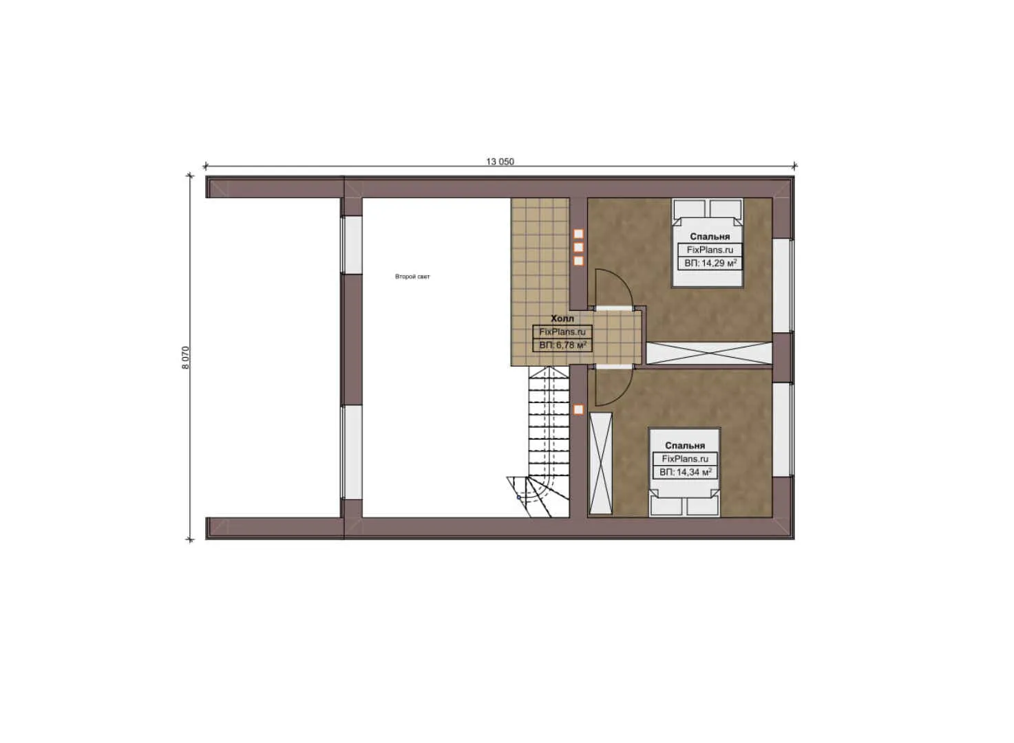 F-5183 - Планы дома с мансардой 9 на 14, площадью 120 м² с террасой и 2 спальнями