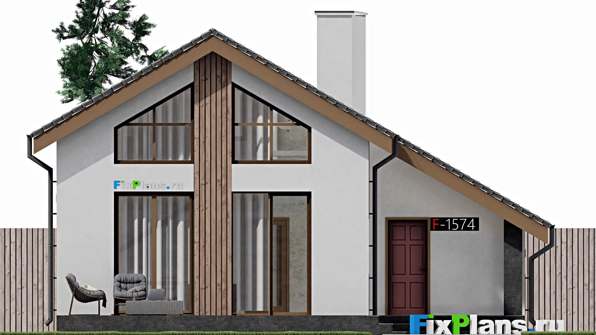 F-1574 - Планы дома с мансардой 10 на 11, площадью 110 м² с террасой и 2 спальнями