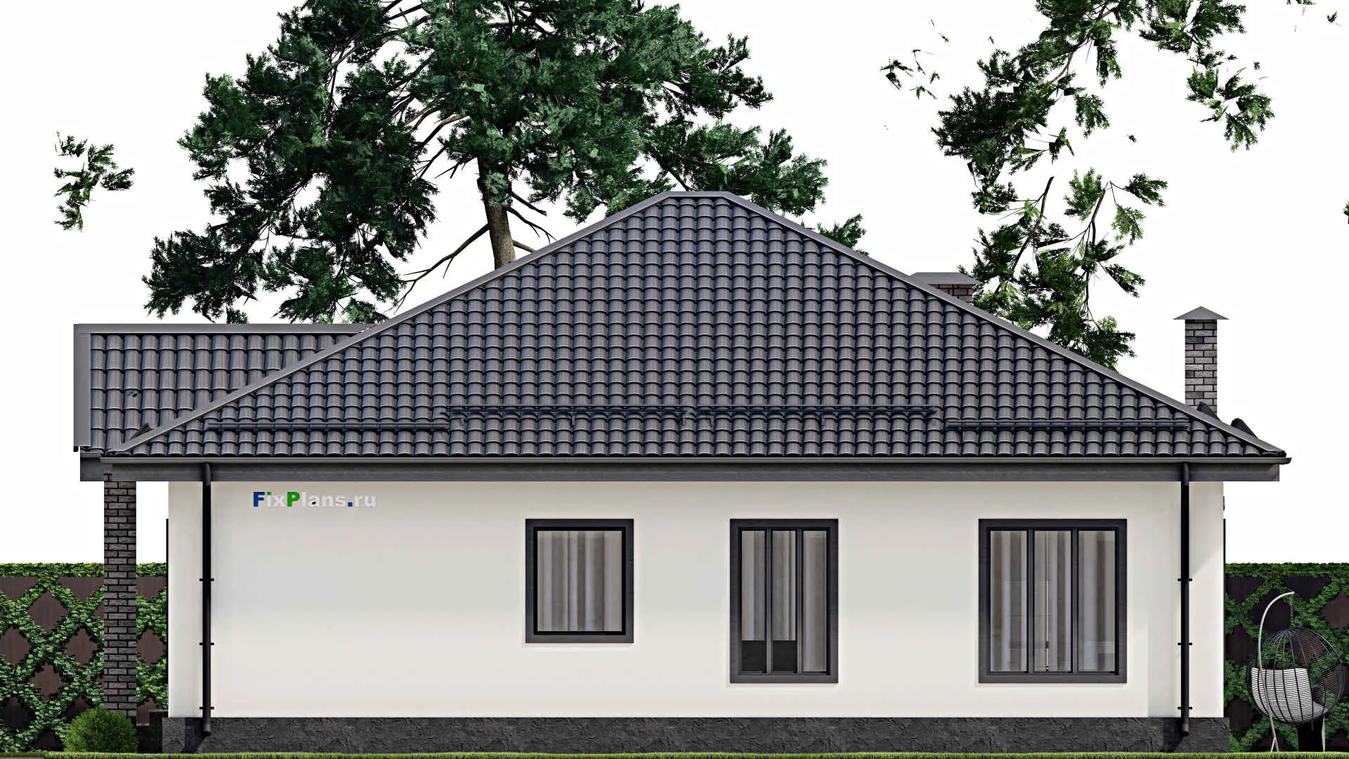 F-3644 - Проект одноэтажного дома 14 на 19, площадью 200 м² с гаражом на 2 машины и 3 спальнями