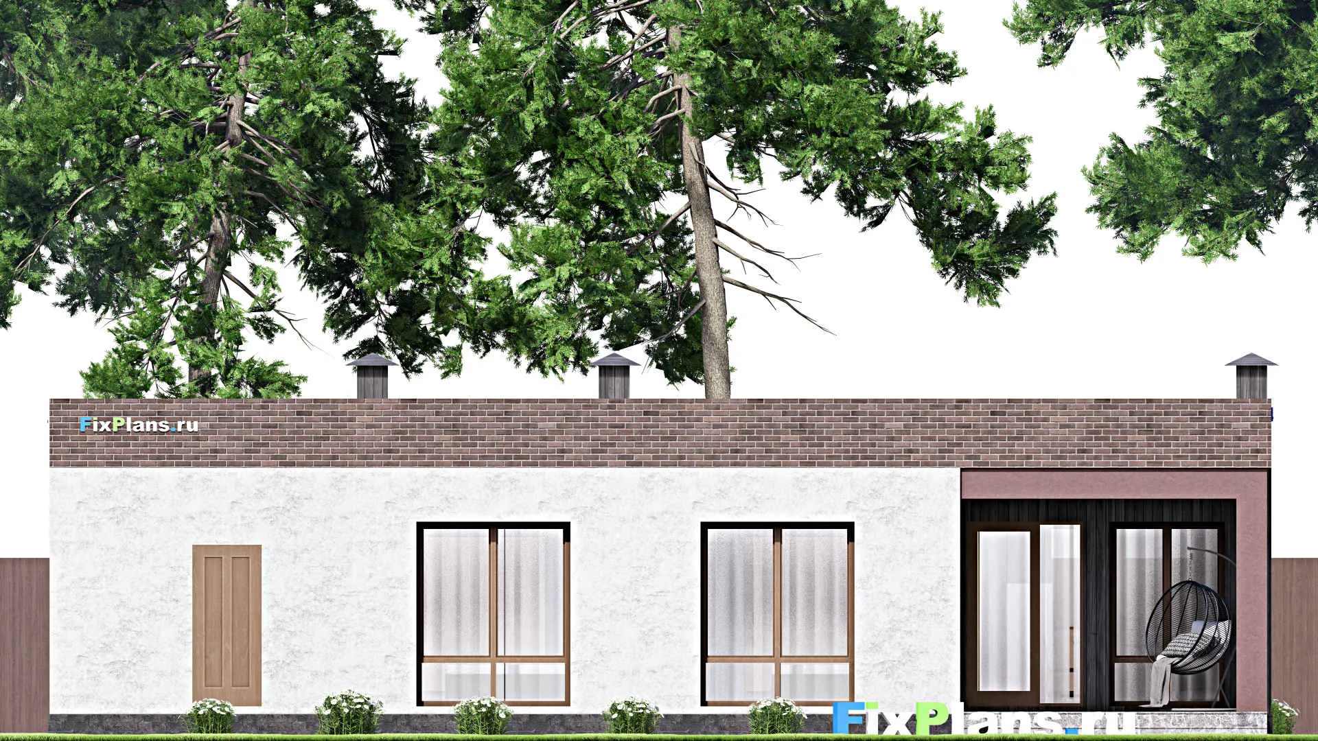 F-14462 - Проект одноэтажного дома 14 на 16, площадью 150 м² с террасой, гаражом на 1 машину и 3 спальнями