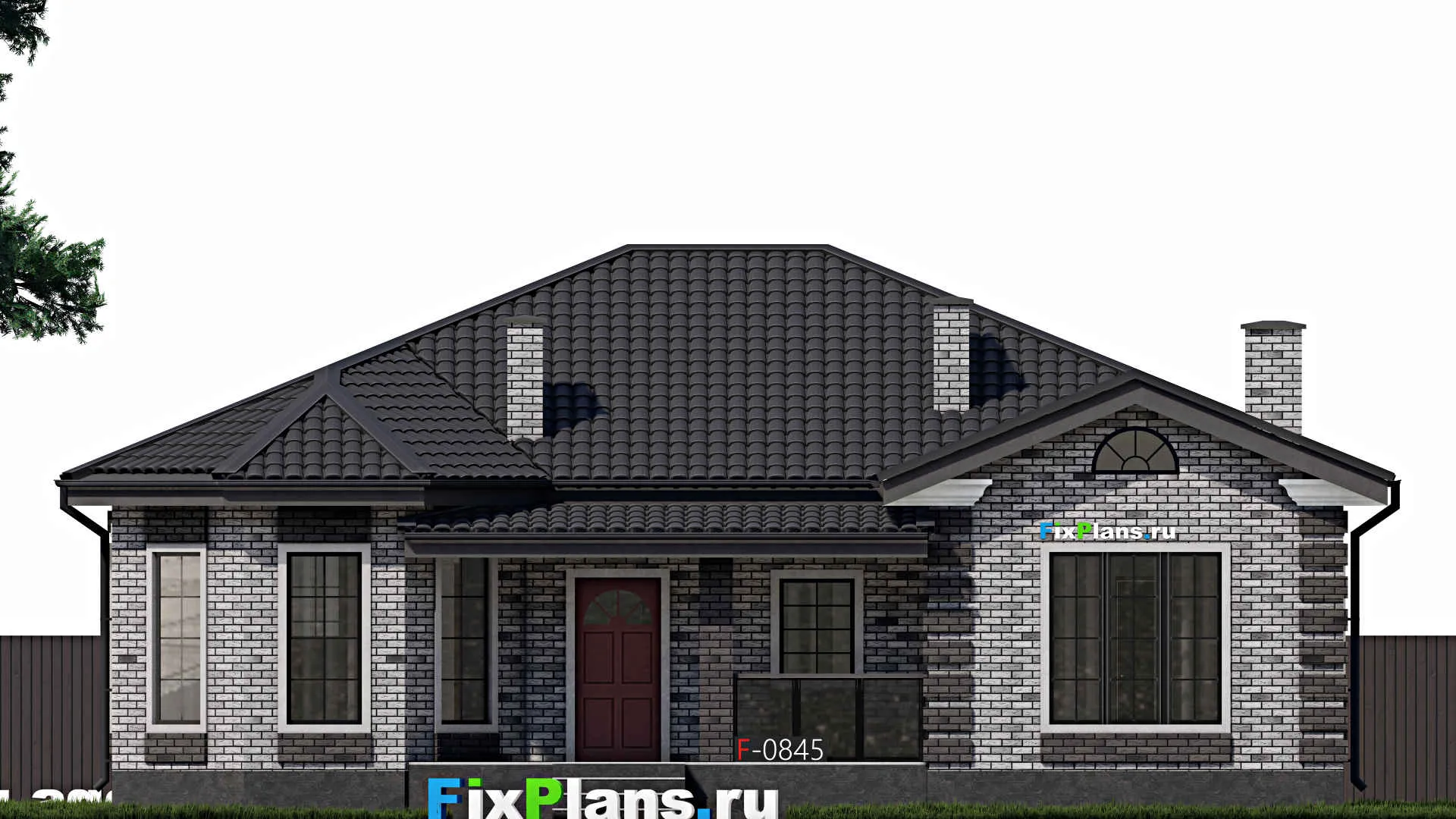 F-0845i - Проект одноэтажного дома 14 на 14, площадью 160 м² с террасой и 3 спальнями