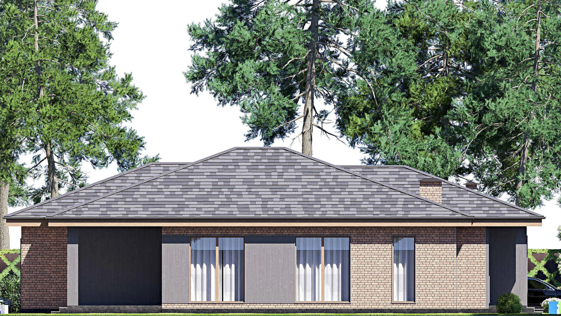 F-18404 - Проект одноэтажного дома 13 на 19, площадью 180 м² с террасой и 4 спальнями