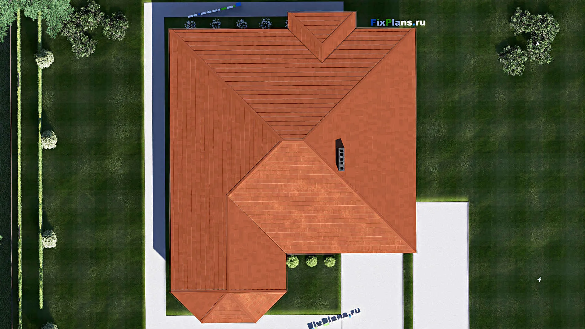 F-18755 - Проект одноэтажного дома 17 на 22, площадью 240 м² с террасой и 3 спальнями