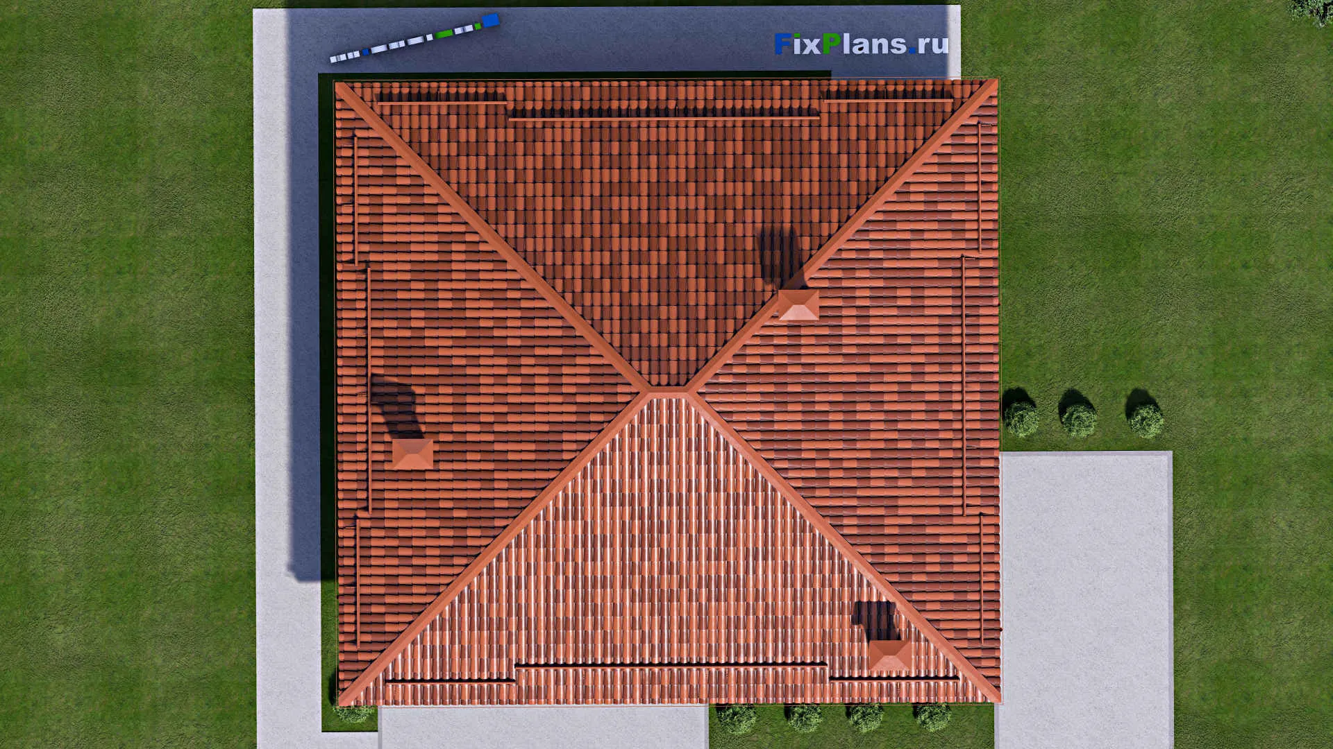 F-15821 - Проект одноэтажного дома 13 на 14, площадью 150 м² с террасой и 4 спальнями