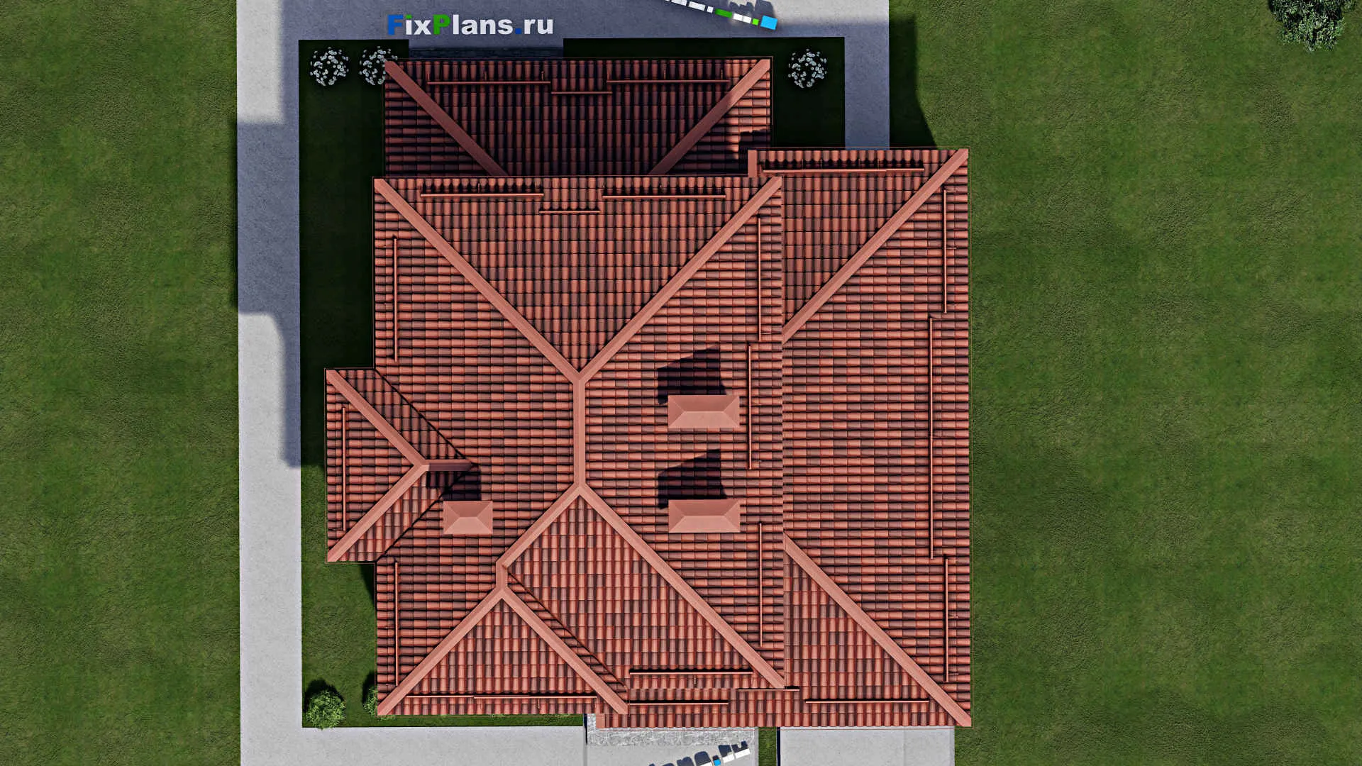 F-4247 - Проект двухэтажного дома 15 на 16, площадью 200 м² с террасой, гаражом на 1 машину и 4 спальнями