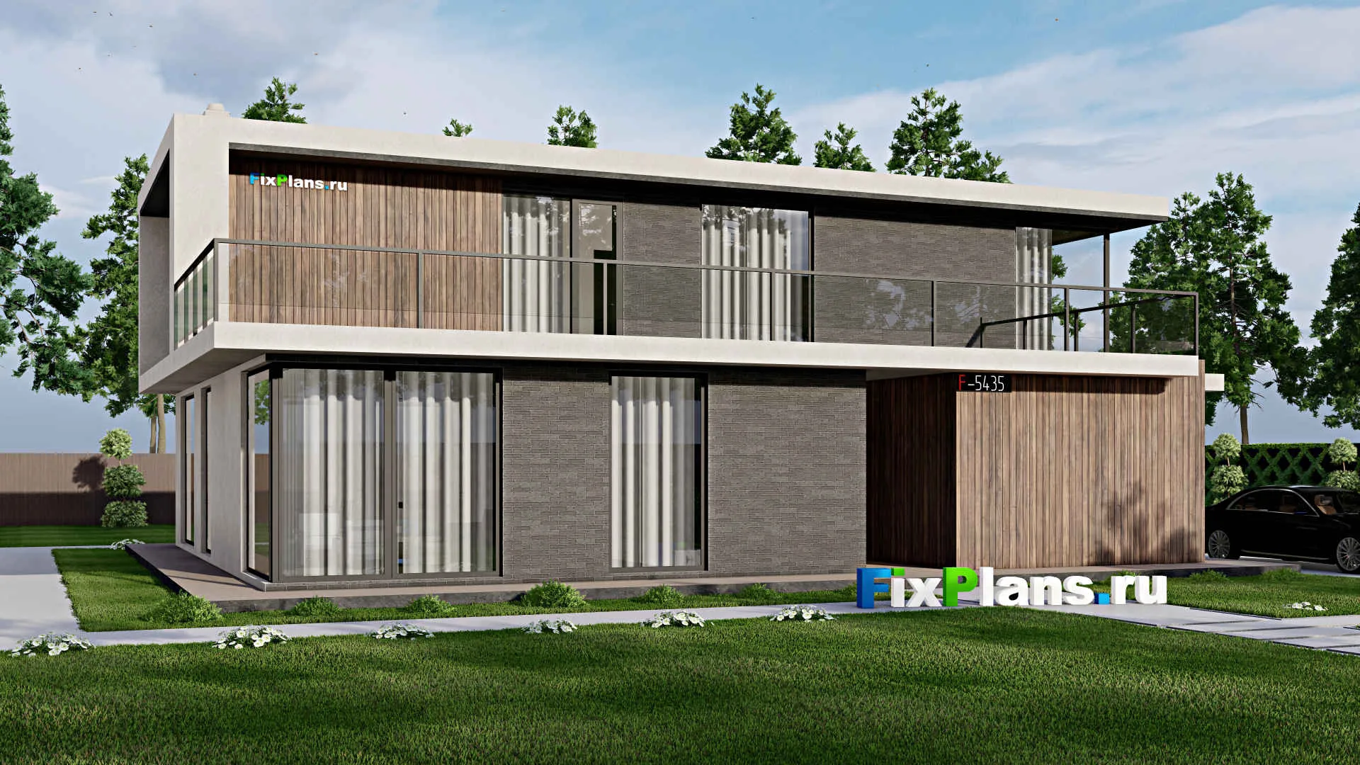 F-5435 - Проект двухэтажного дома 13 на 18, площадью 340 м² с балконом, спортзалом и 4 спальнями