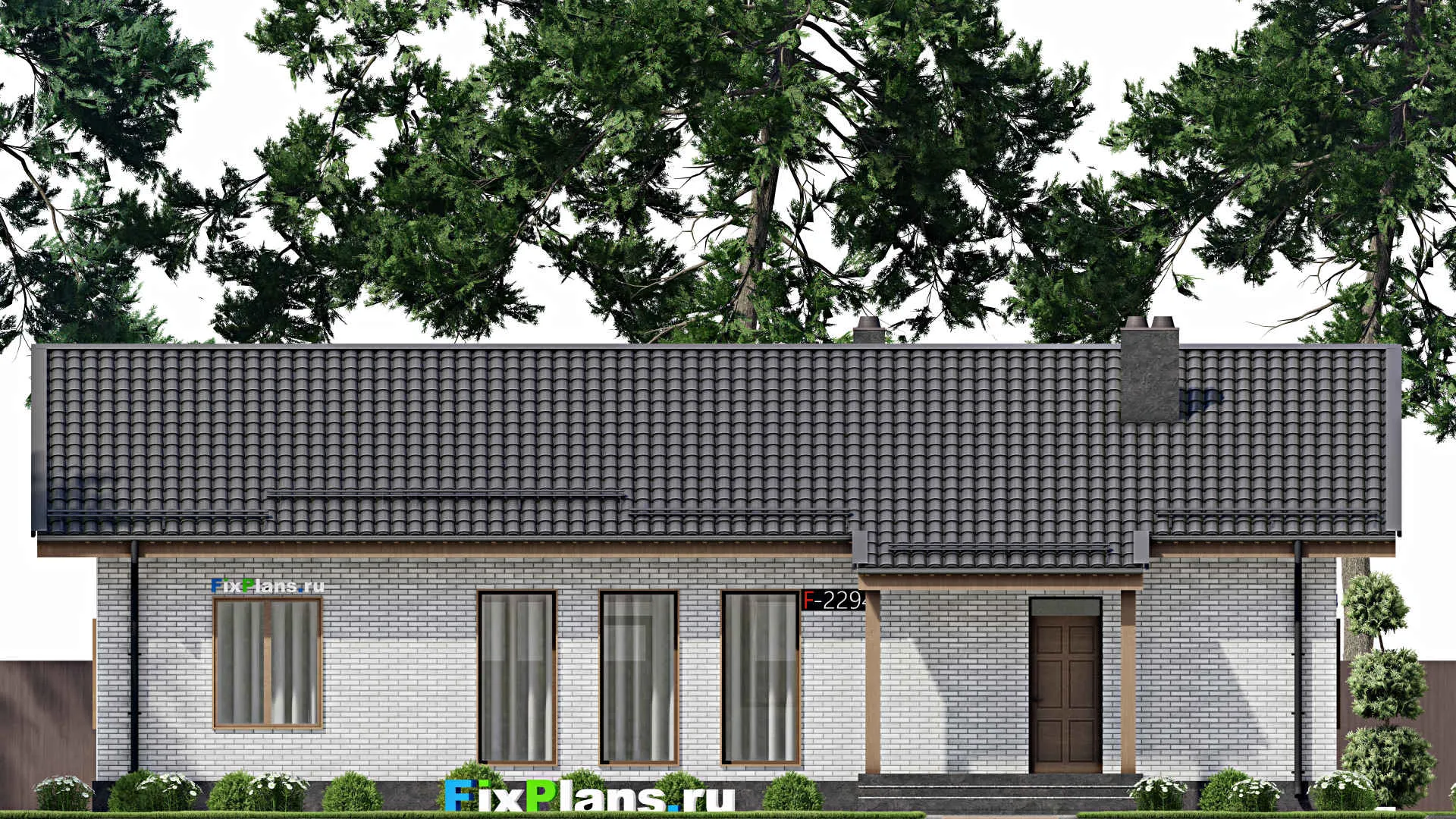 F-2294 - План одноэтажного дома 10 на 17, площадью 140 м² с террасой и 3 спальнями