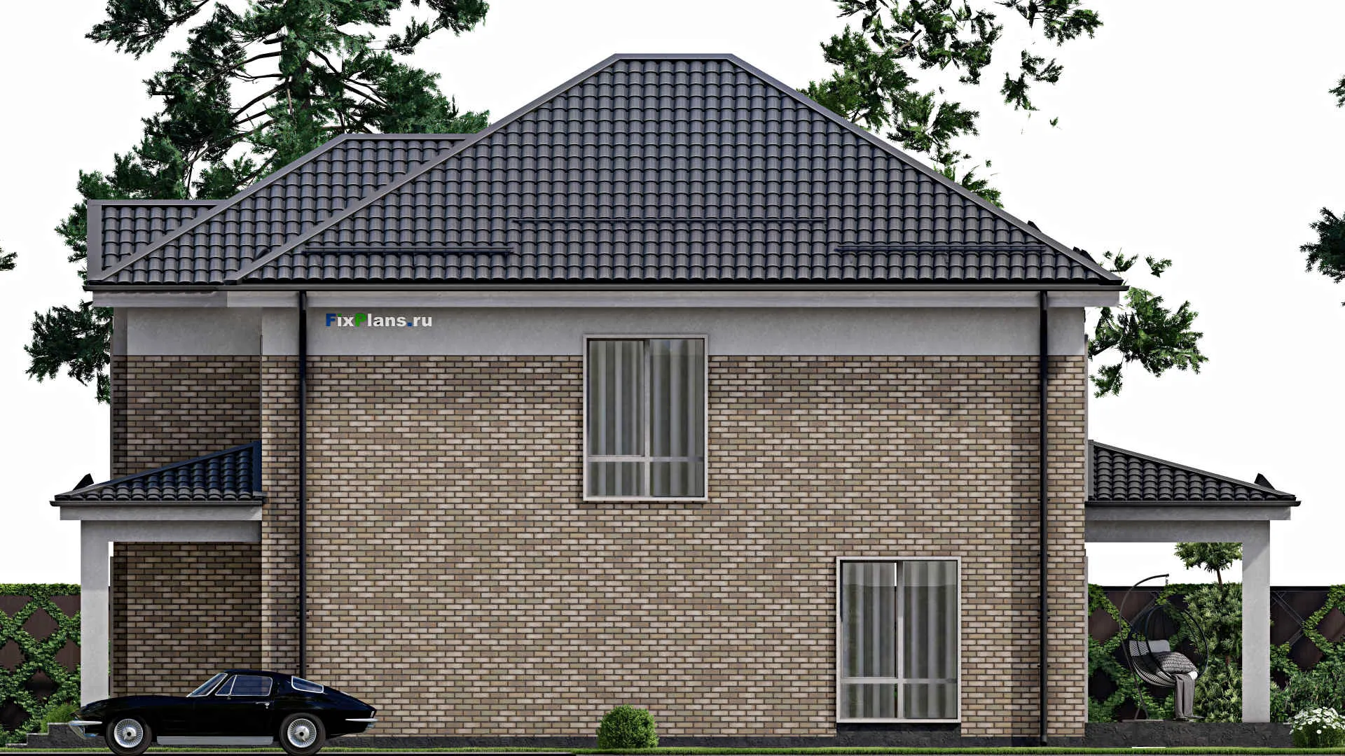 F-2618 - Проект двухэтажного дома 11 на 14, площадью 220 м² с террасой и 4 спальнями