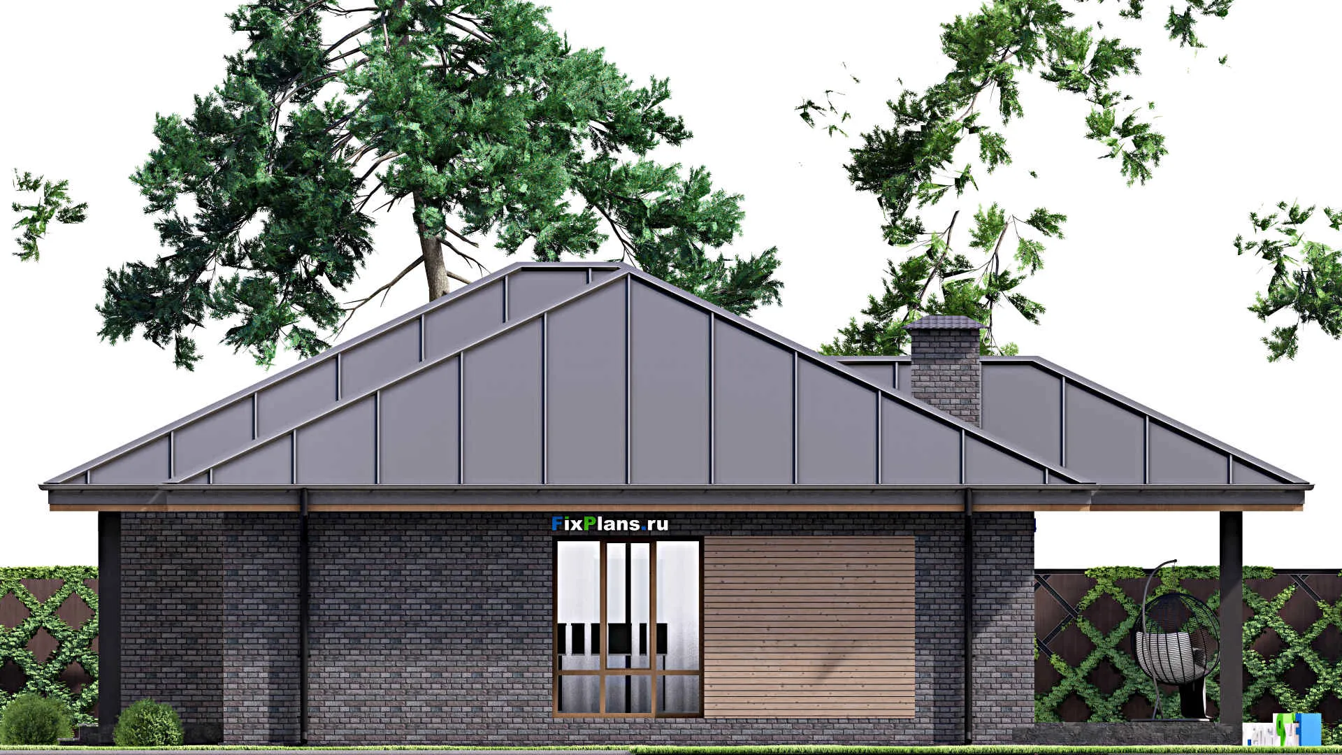 F-14579 - Проект одноэтажного дома 16 на 16, площадью 160 м² с террасой и 3 спальнями