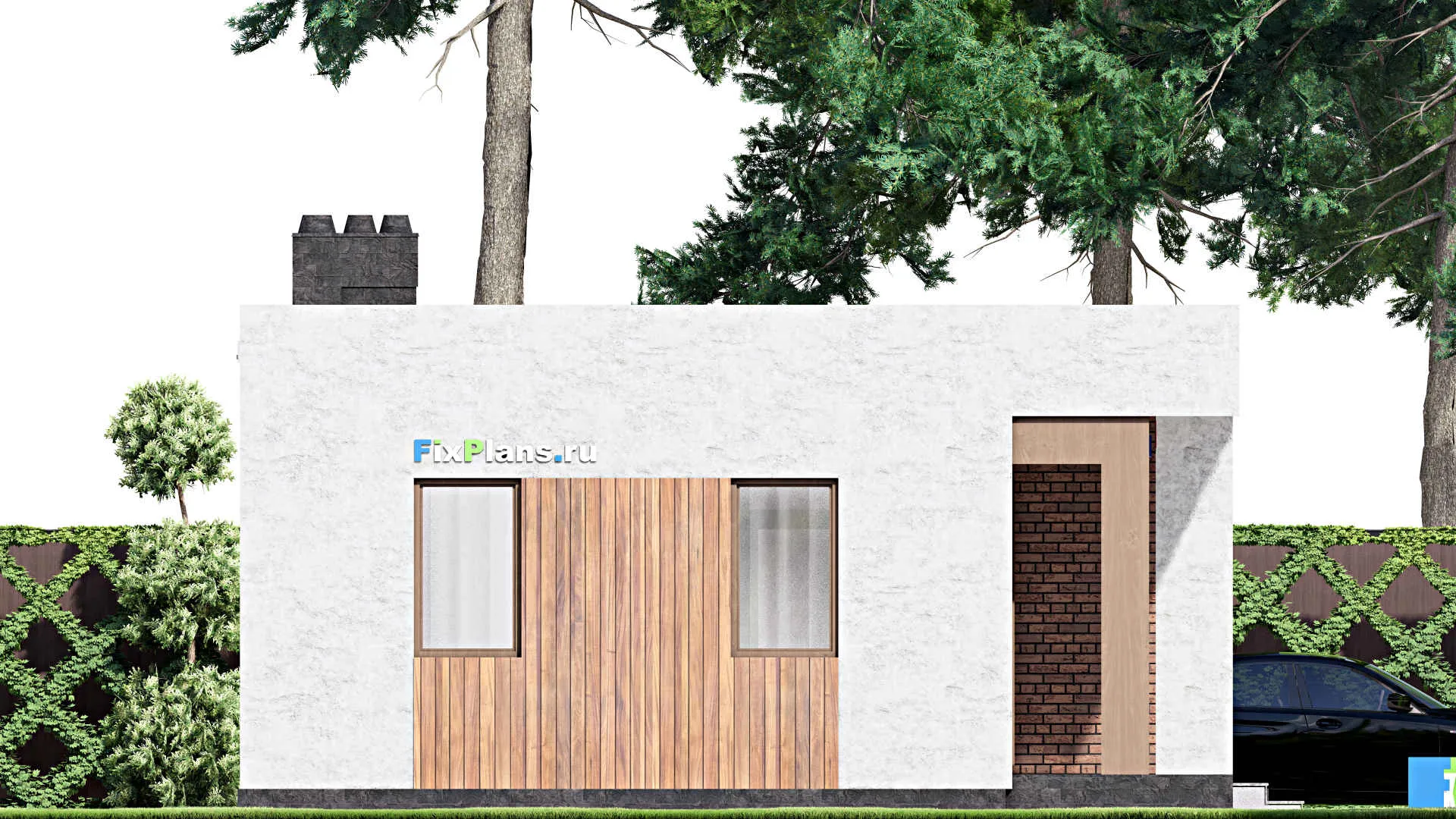 F-15056 - Проект бани 9 на 9, площадью 60 м² с комнатой отдыха и терассой