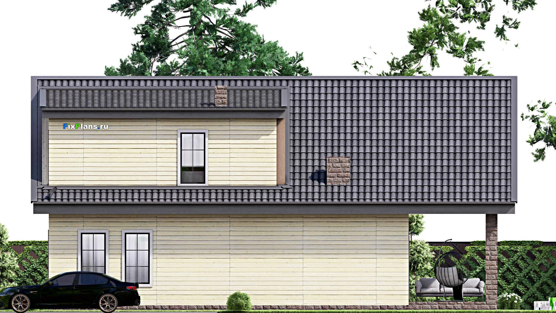 F-16793 - Проект дома с мансардой 10 на 16, площадью 170 м² с террасой и 2 спальнями