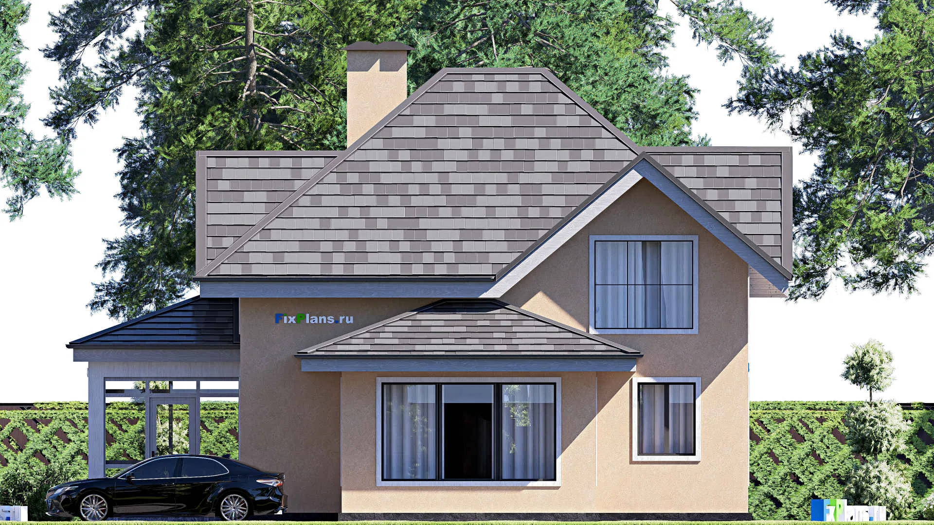 F-17324 - Планы дома с мансардой 11 на 14, площадью 140 м² с террасой и 4 спальнями